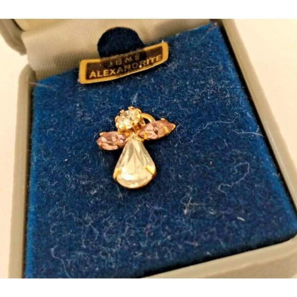 Roman Birthstone Angel Pin June Alexandrite Wings, Crystal Body in original case - Picture 4 of 9